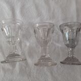 3 thick antique alcohol glasses bubbled deceptive bistro glass 19th