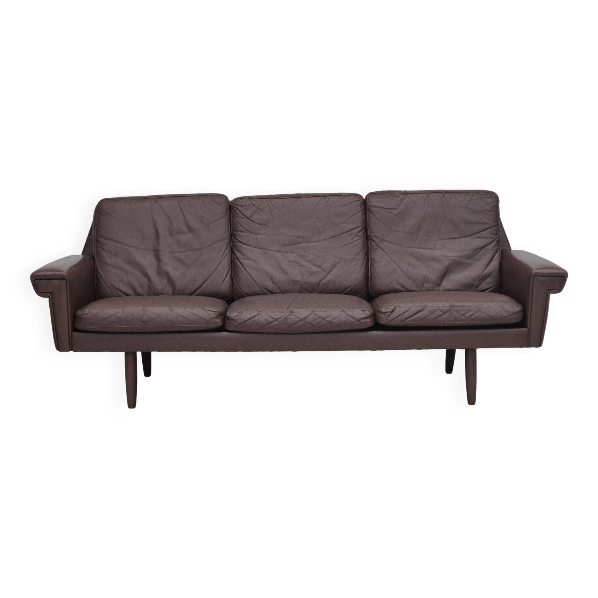 1970s, Danish 3-seater sofa, original brown leather.
