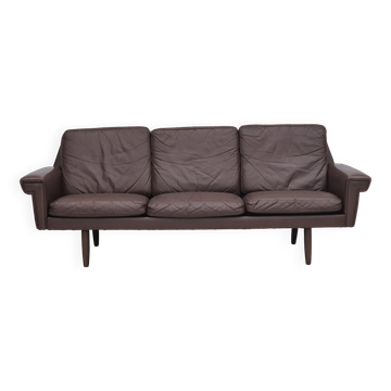 1970s, Danish 3-seater sofa, original brown leather.