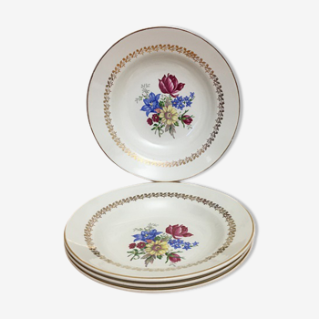4 Vintage Hollow Plates in Porcelain Signed Sarreguemines