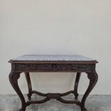 Louis XV style game table in solid oak and richly decorated marble