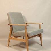 Fauteuil Vintage Gris Clair Design Scandinave Revêtement Laine