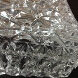 Square ceiling lamp structured glass / vintage 60s-70s