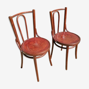Pair of curved wooden bistro chairs
