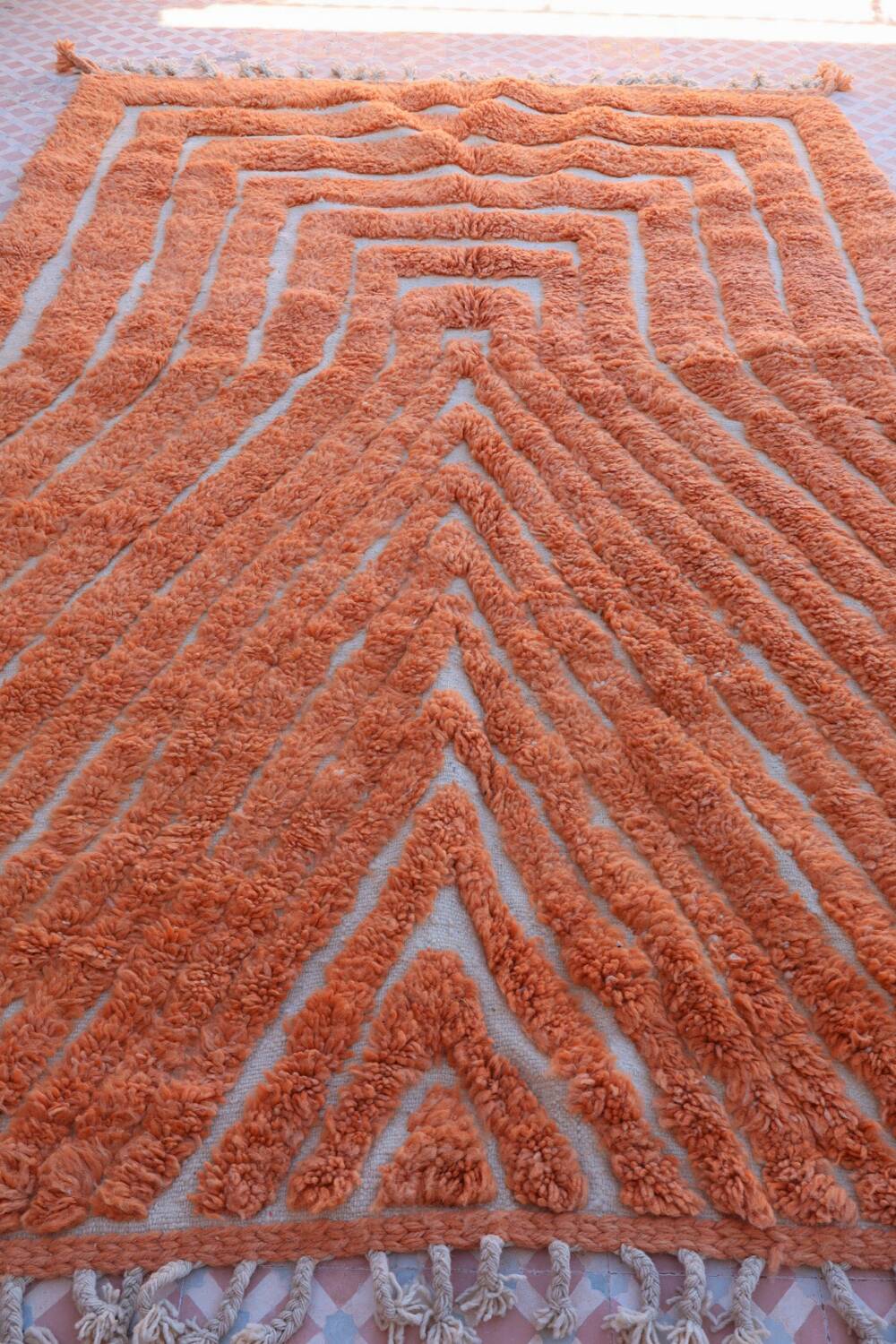 Modern peach orange blessed ouarain Berber rug
