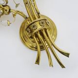 Large pair of vintage Palwa crystal and brass flower wall lights with 4 lights. 70s