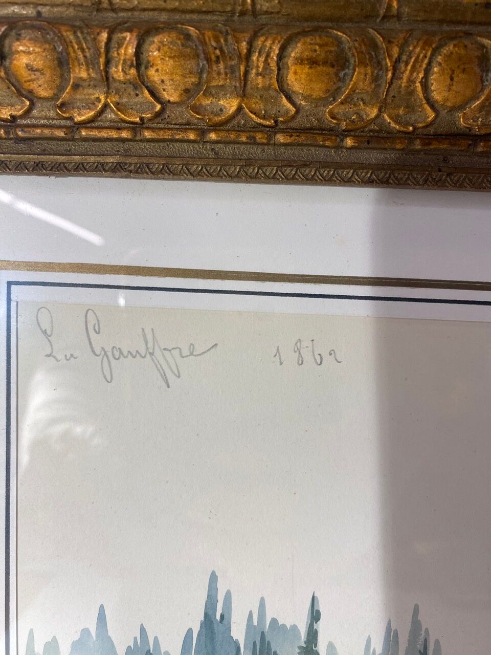 Old painting, mountain landscape in the Jura, nineteenth century