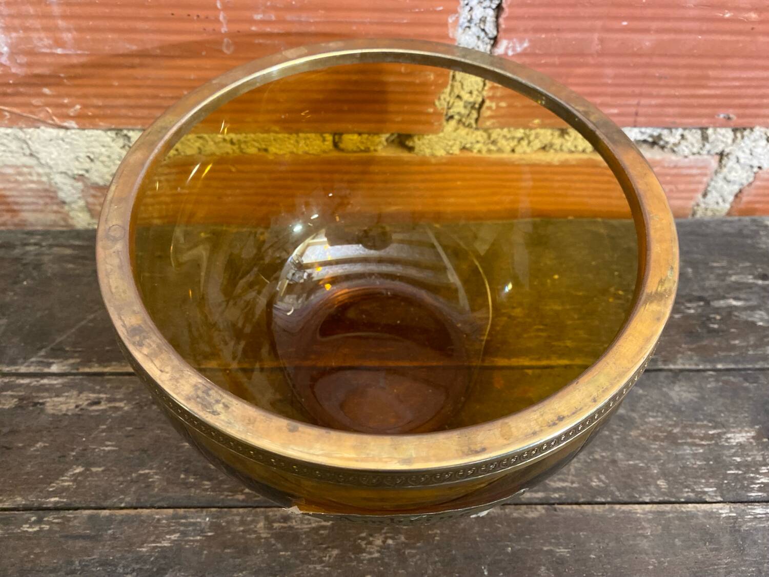 Salad bowl + 2 Antique AMBRINE Bowls Amber Glass + Gold Bronze Mounting