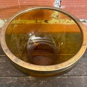 Salad bowl + 2 Antique AMBRINE Bowls Amber Glass + Gold Bronze Mounting