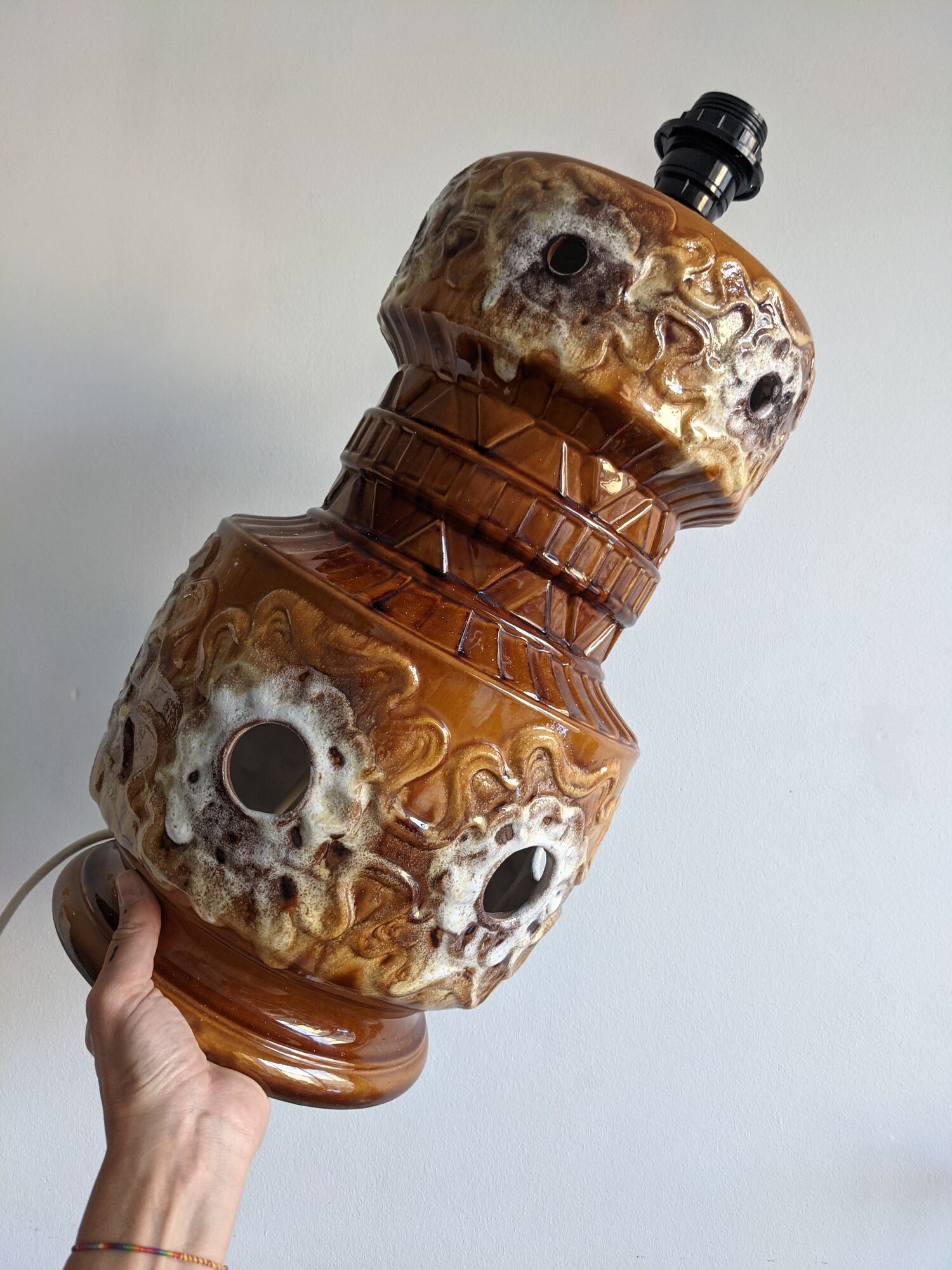 Vintage 70s ceramic floor lamp honey orange