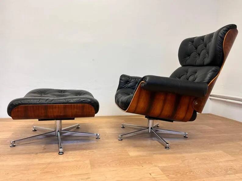XL Extraordinary design Bent plywood Lounge Chair and Ottoman in rosewood -1960s