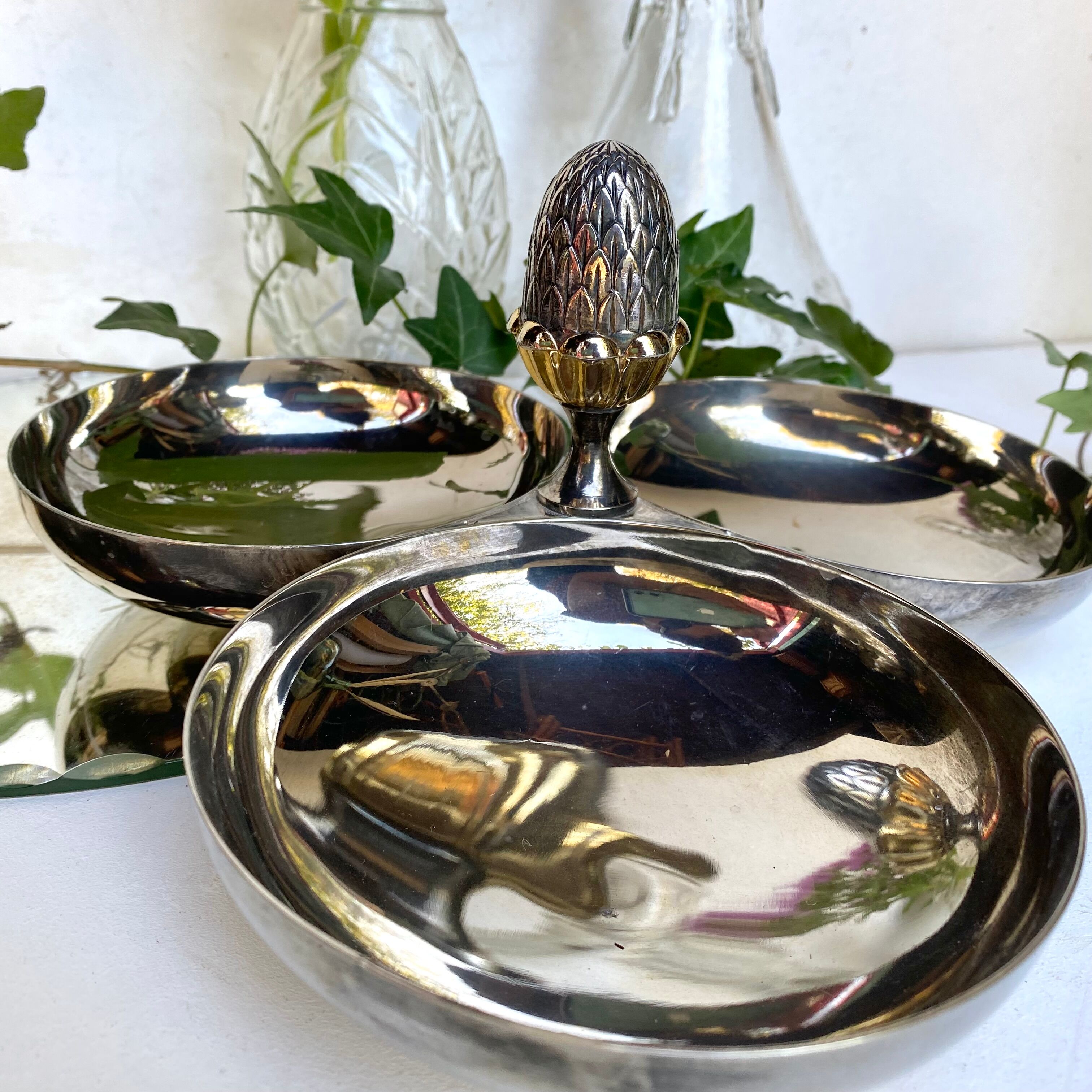 Silver metal serving dish
