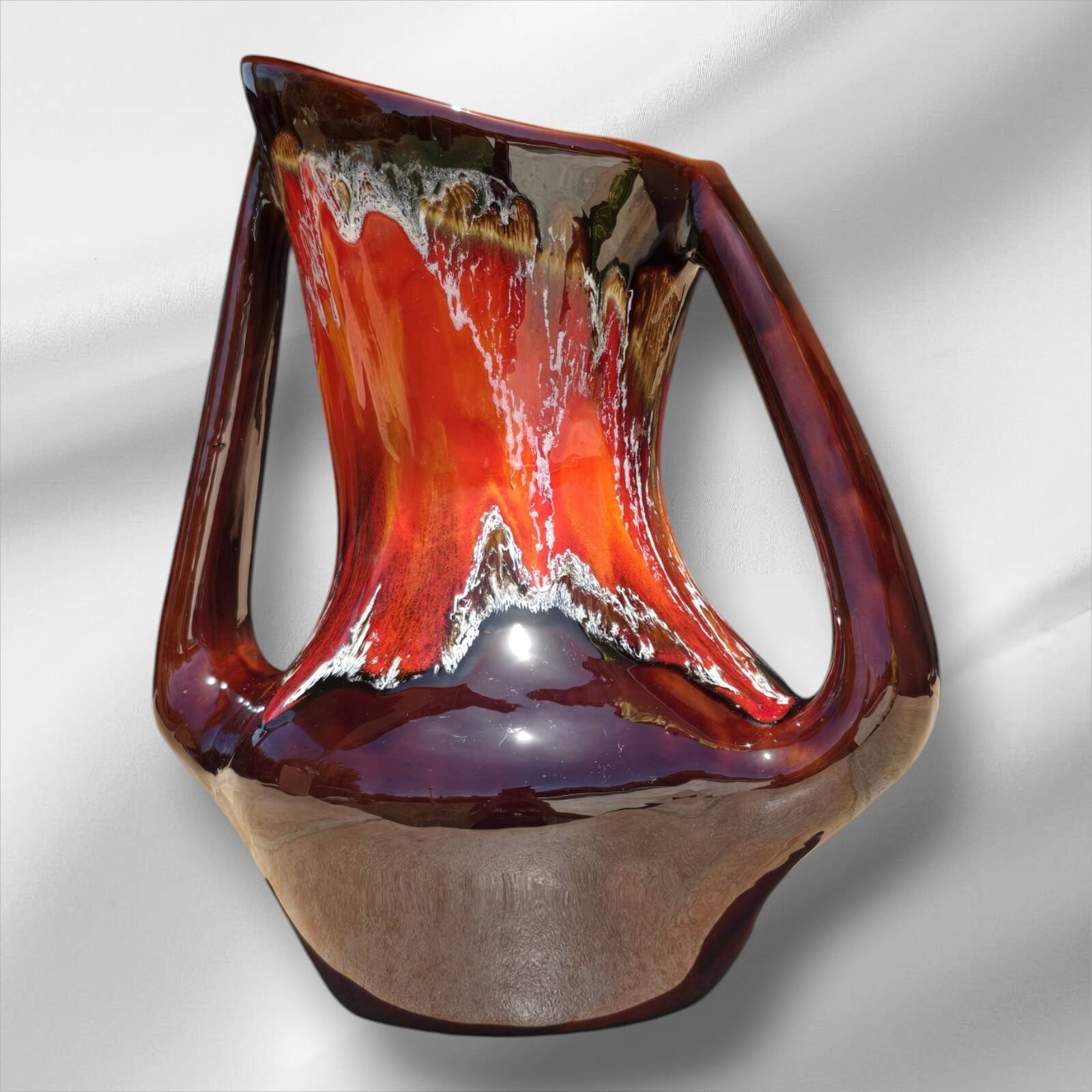 Abstract shaped Vallauris majolica glazed ceramic vase, 35 cm
