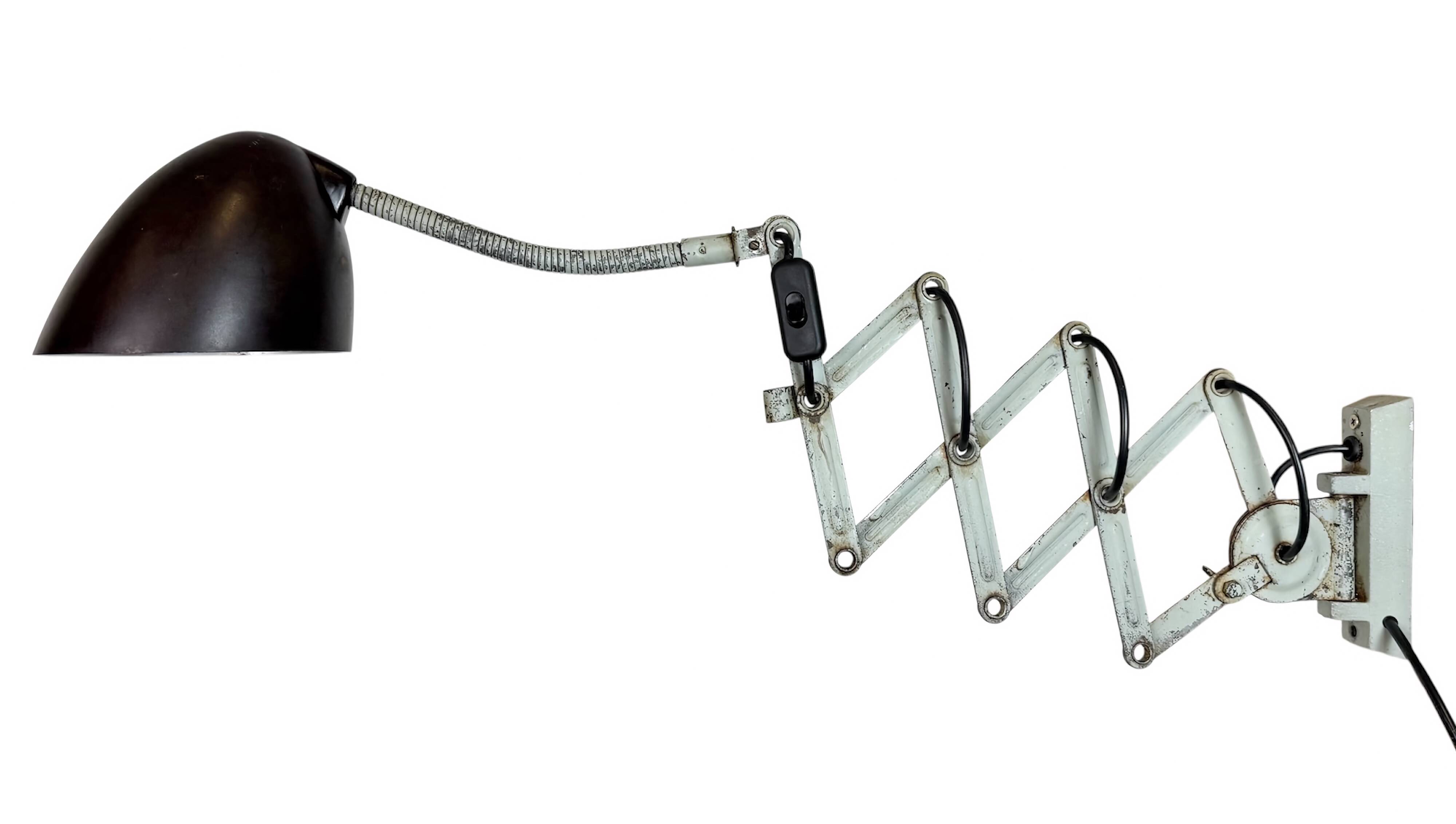 Green Industrial Scissor Wall Lamp from Elektroinstala, 1960s