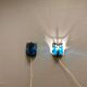Wall lamps made of black cast iron and handmade thick pressed blue glass
