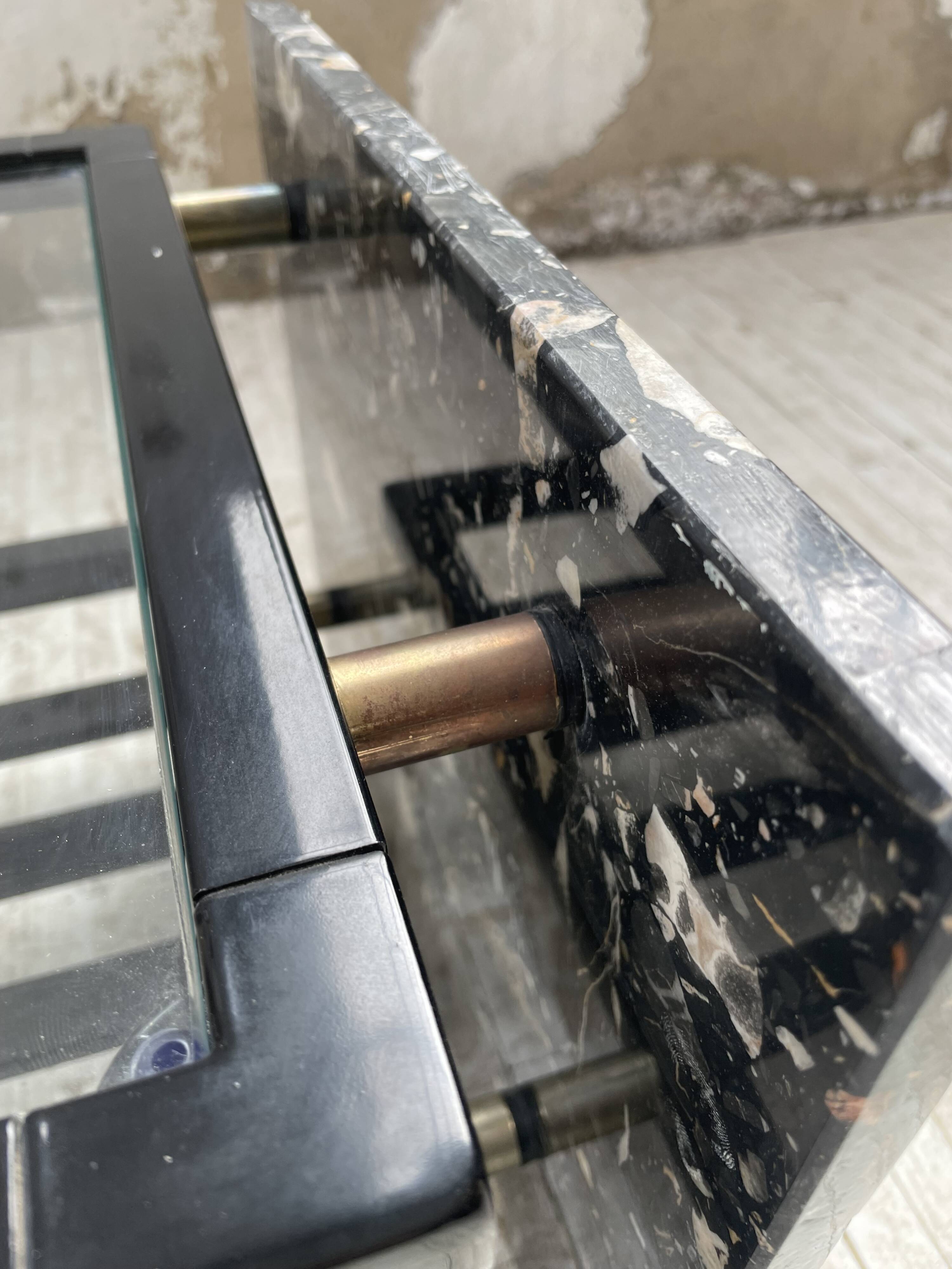 80s Italian marble and glass coffee table