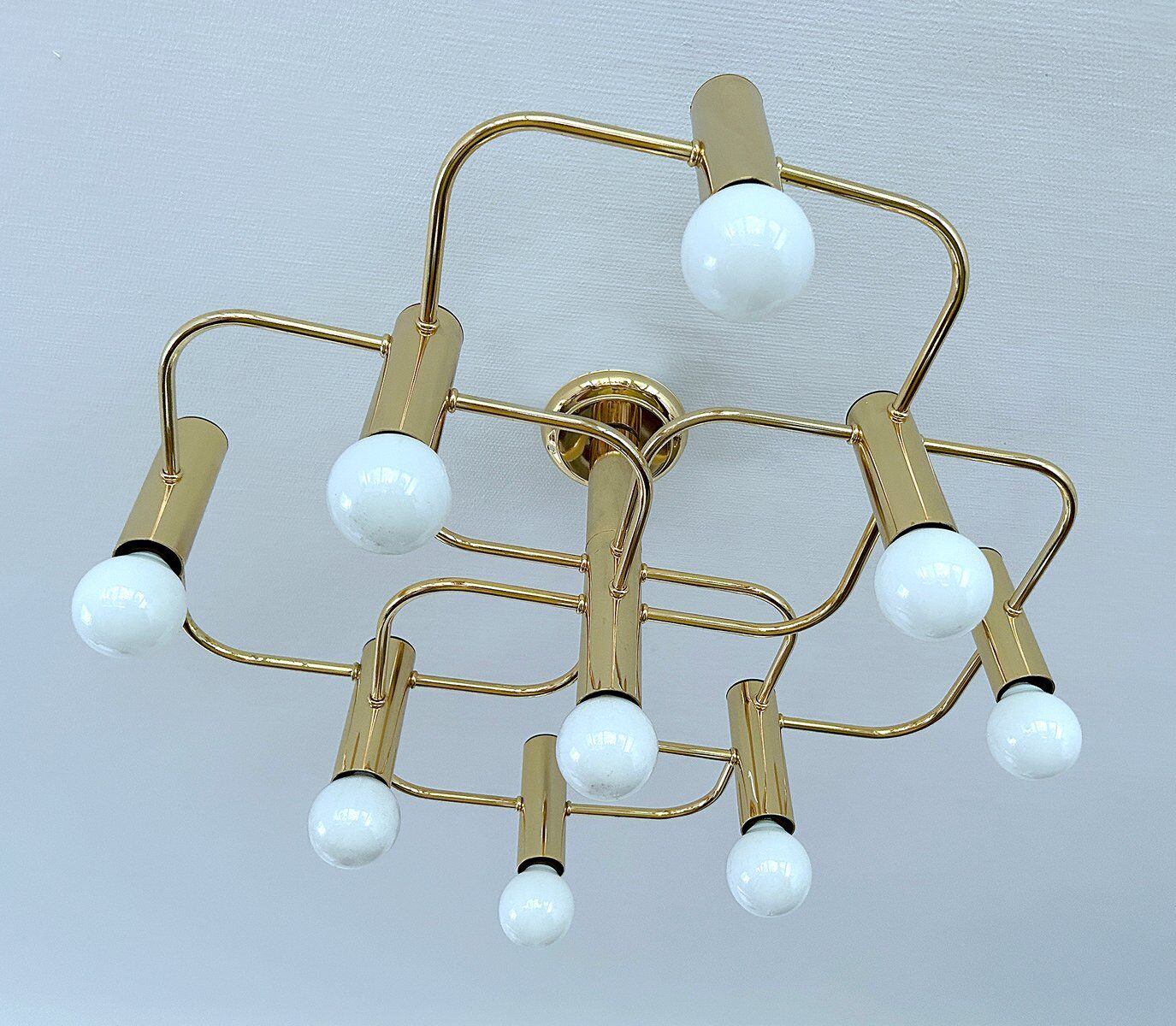 Large Space Age gilded ceiling light from Leola