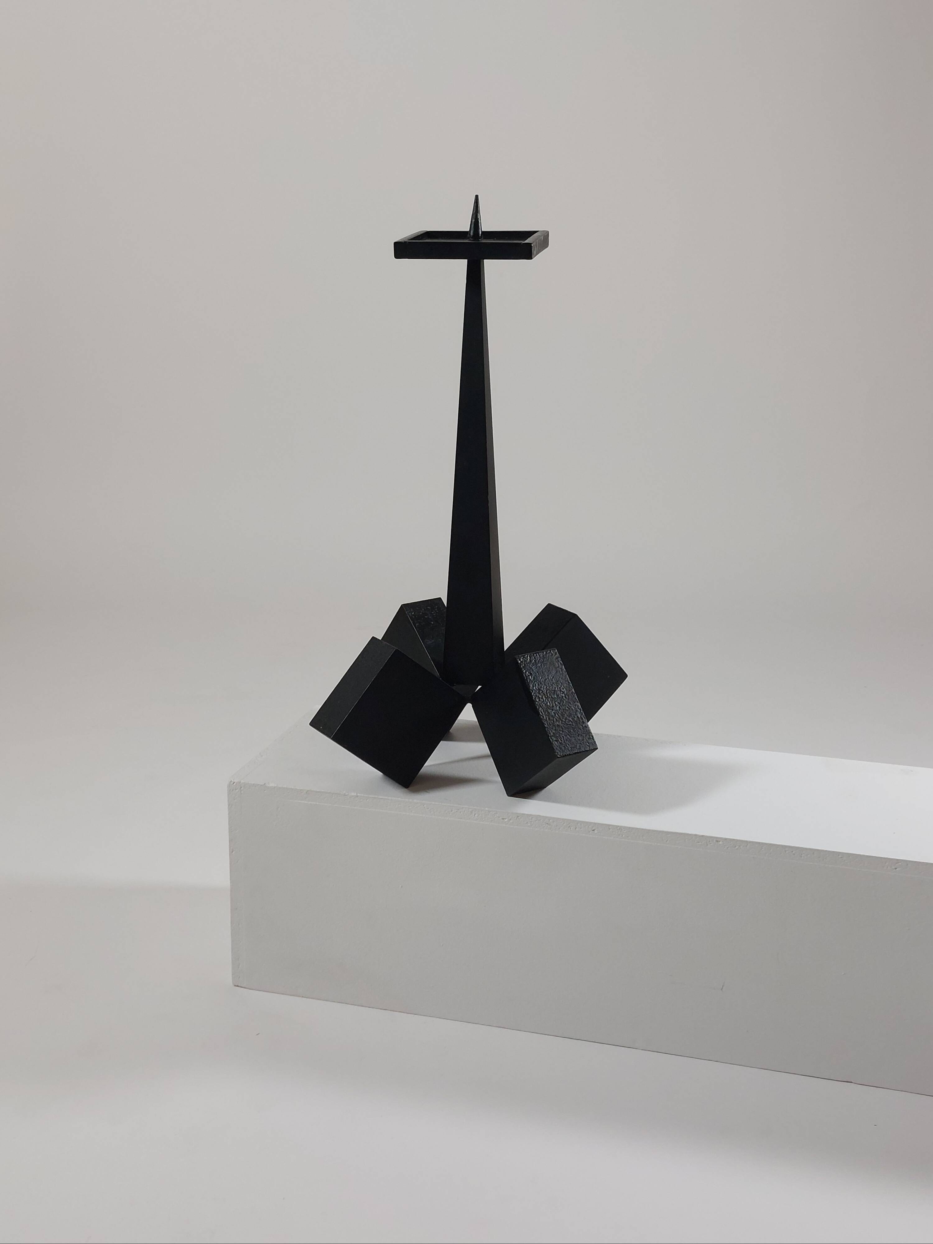 Vintage mid-century geometric brutalist floor candle holder.