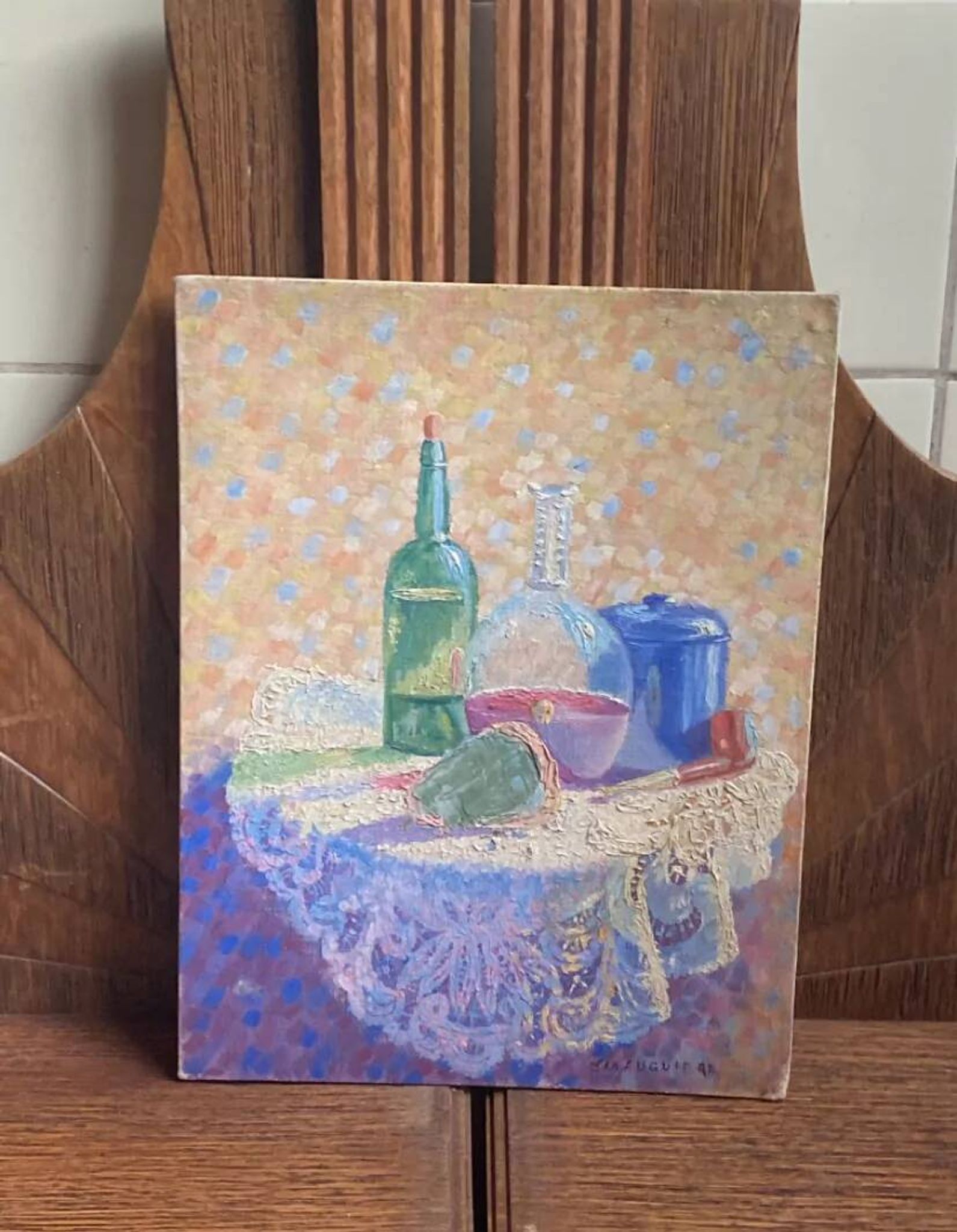 Old still life painting – small oil on mounted cardboard – 1970s/80s