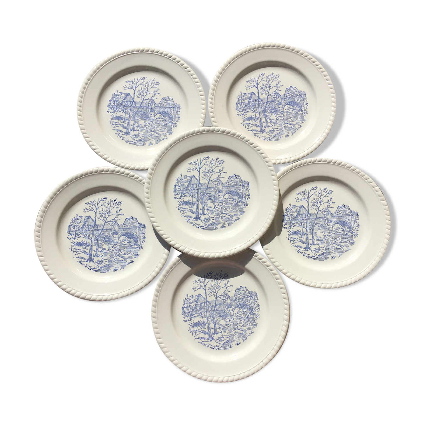 Blue landscape dessert plates