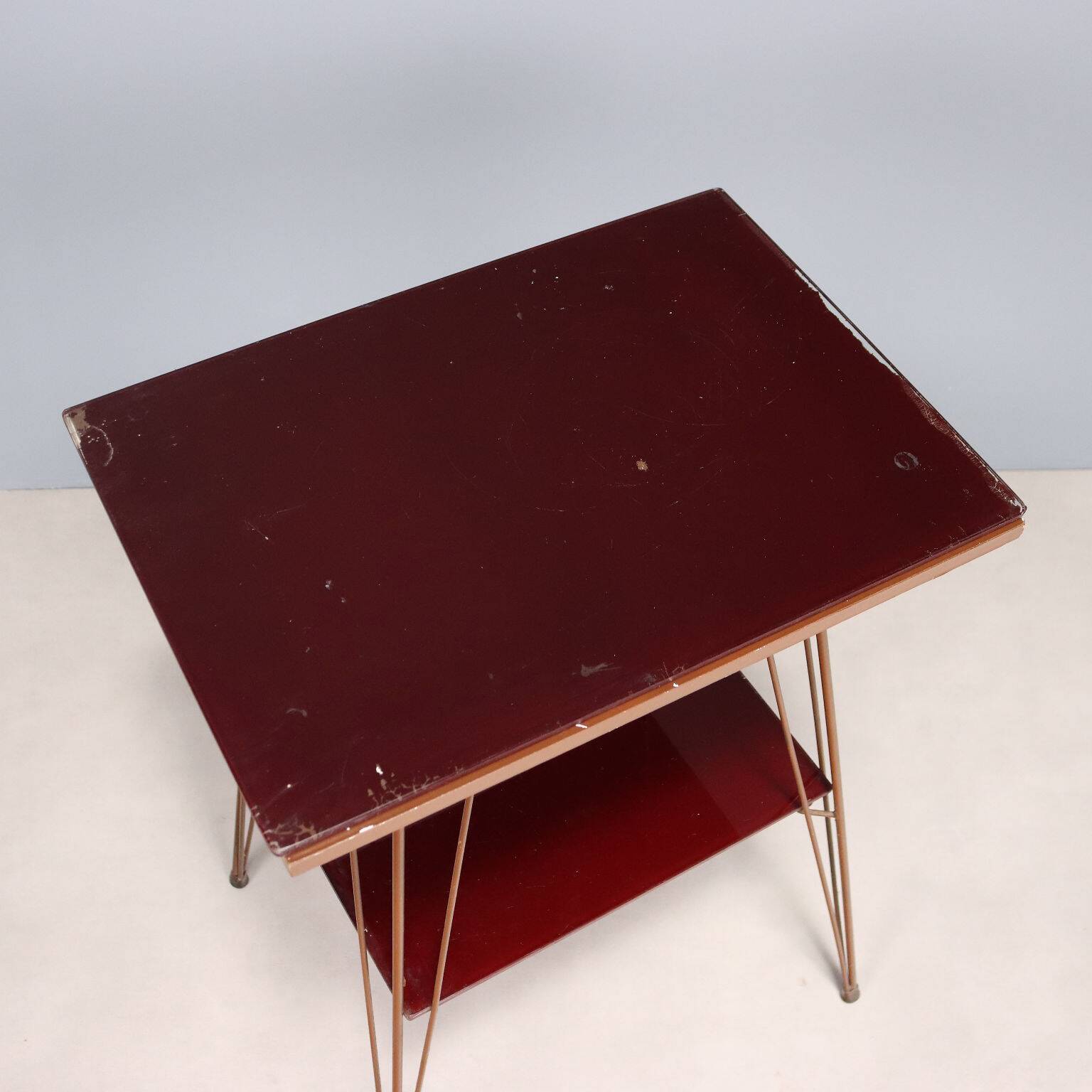 Vintage metal side table with double glass top, Italy, 1960s.