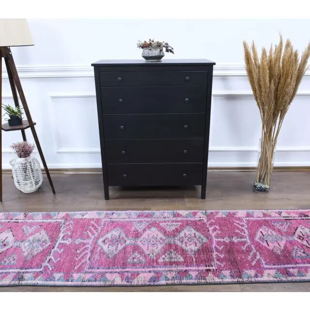 1970s Turkish handmade wool purple runner rug 76x340
