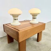 Pair of mushroom lamps — White opaline and lacquered metal — 1970s