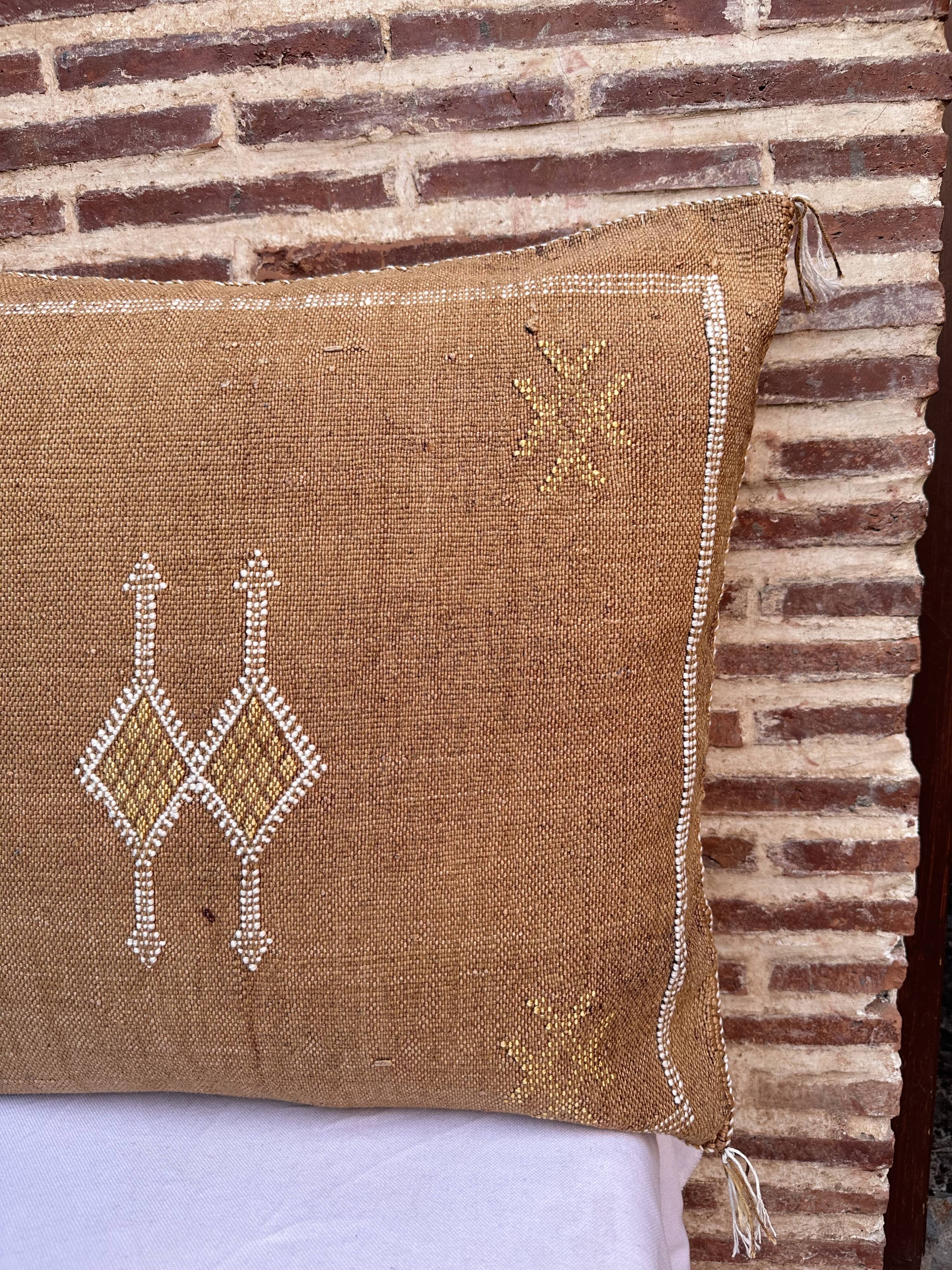 Handmade Moroccan silk cushion cover, cactus pattern