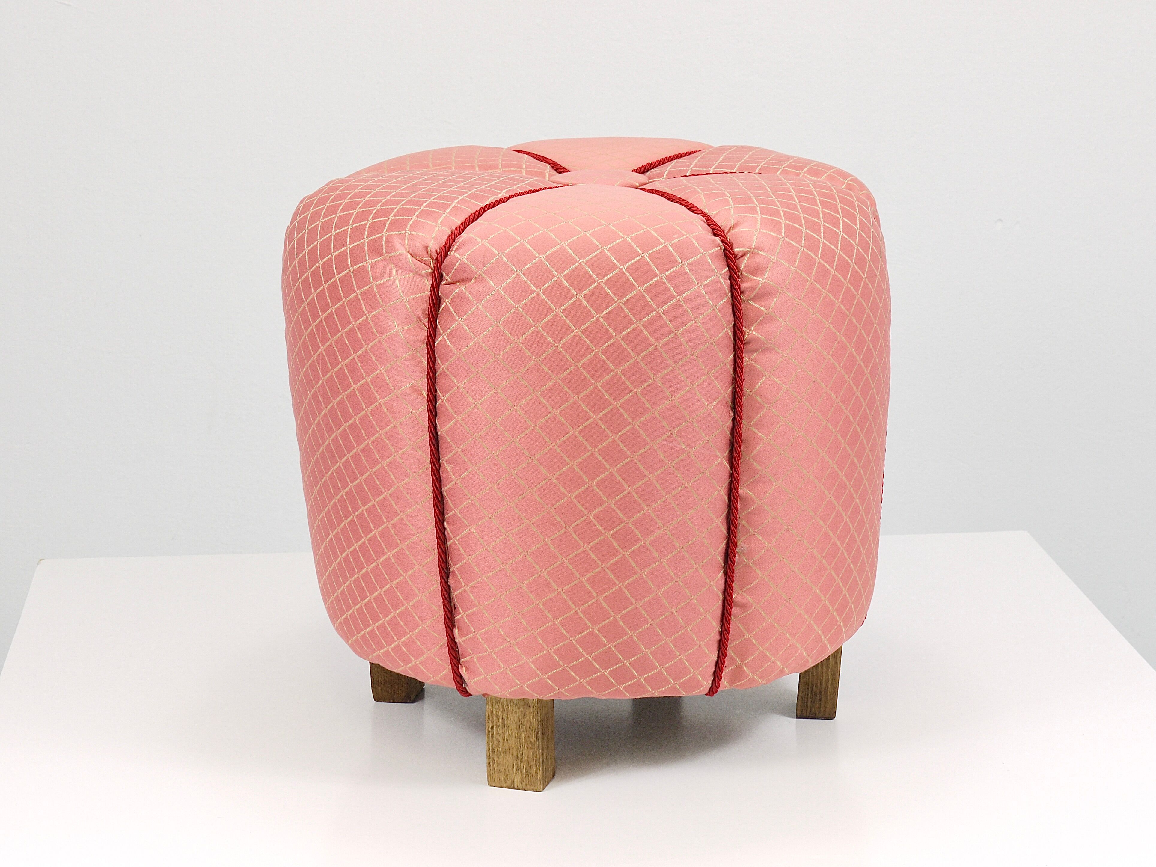 Pink Art Deco Stool / Tabouret / Pouf / Ottoman, Vienna, Austria, 1930s
