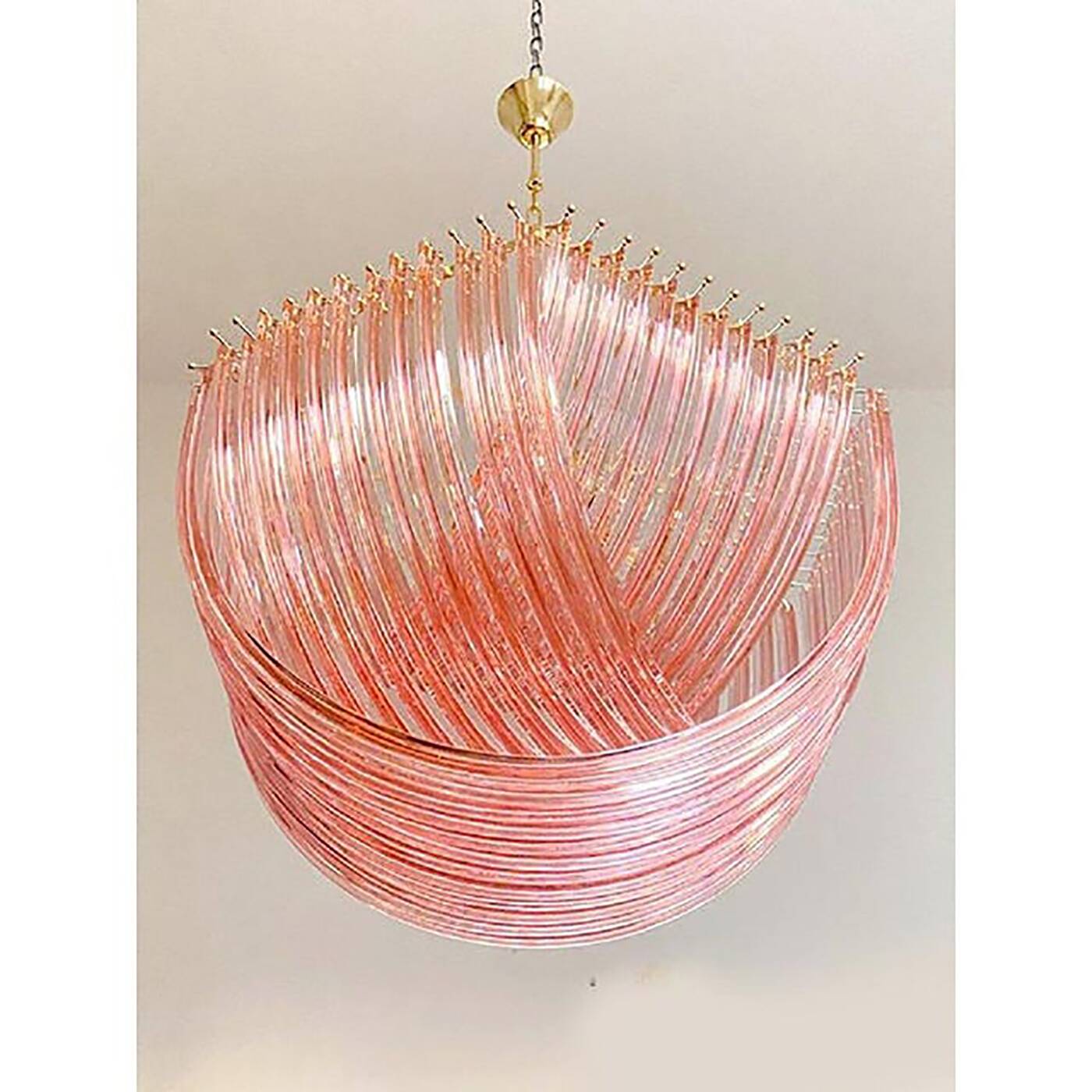 Glass Chandelier Arc in Pink Color With Gold Metal Frame