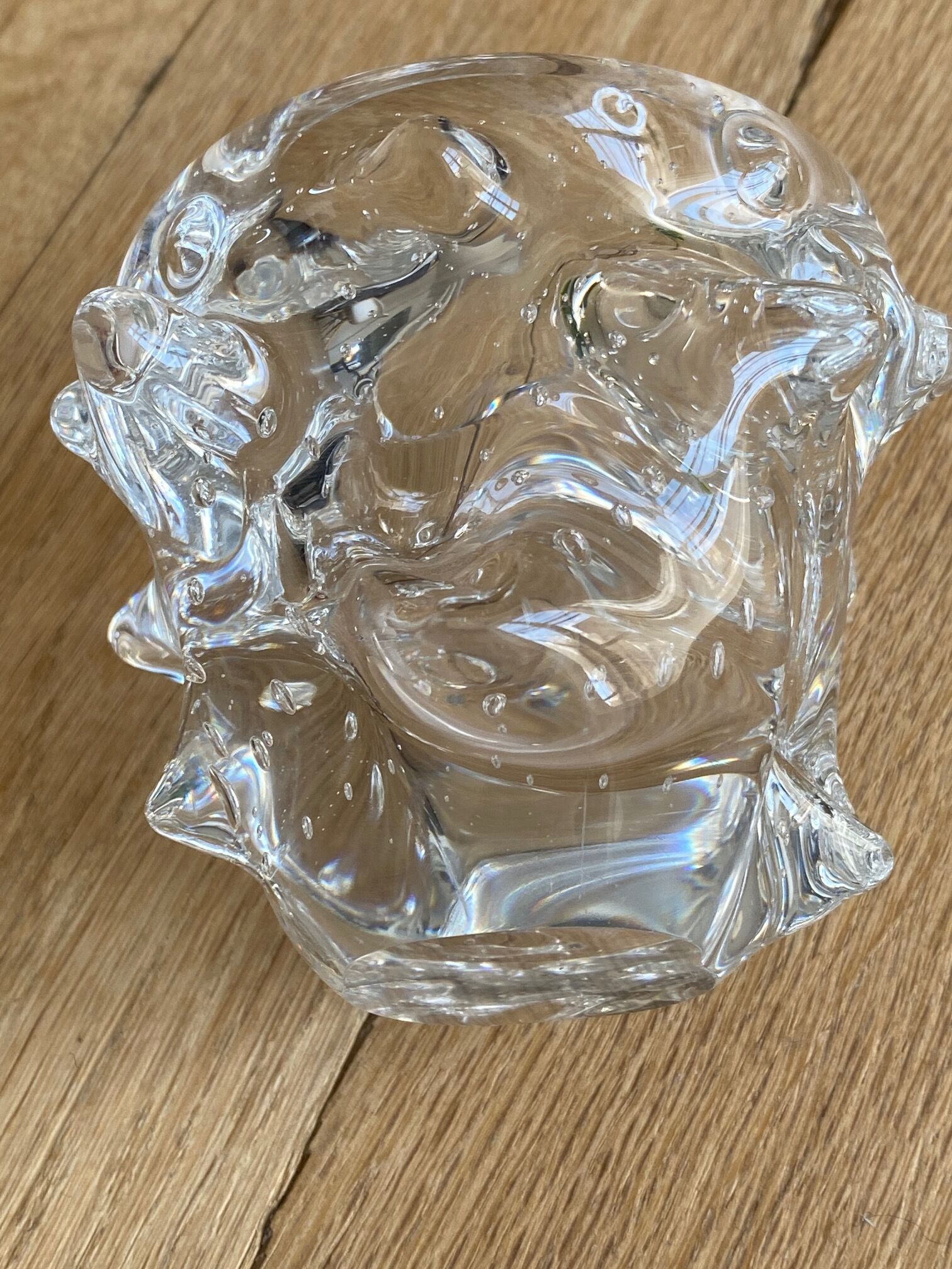 Bubbled crystal vase signed Schneider