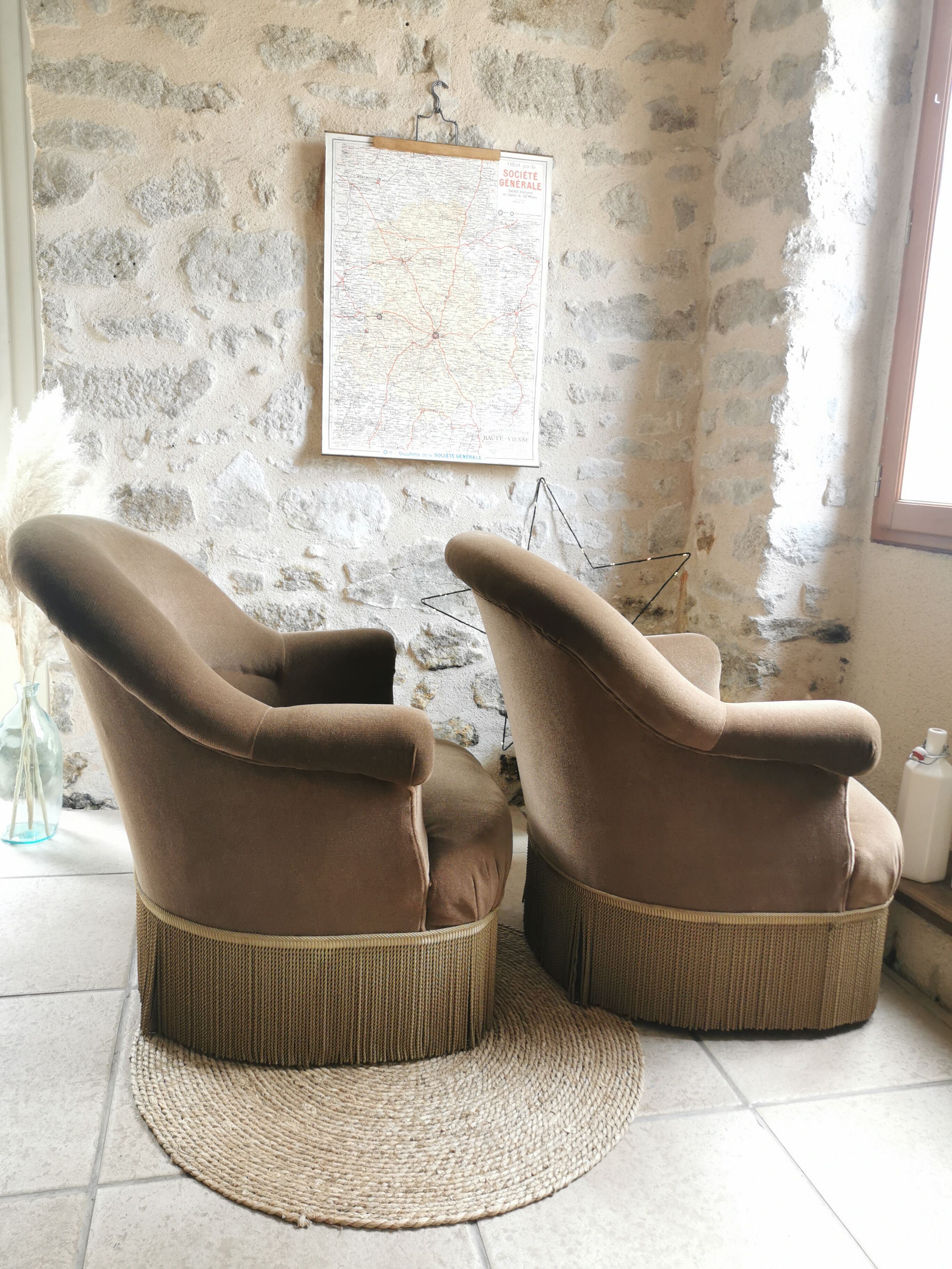 Pair of frozen brown toad armchairs