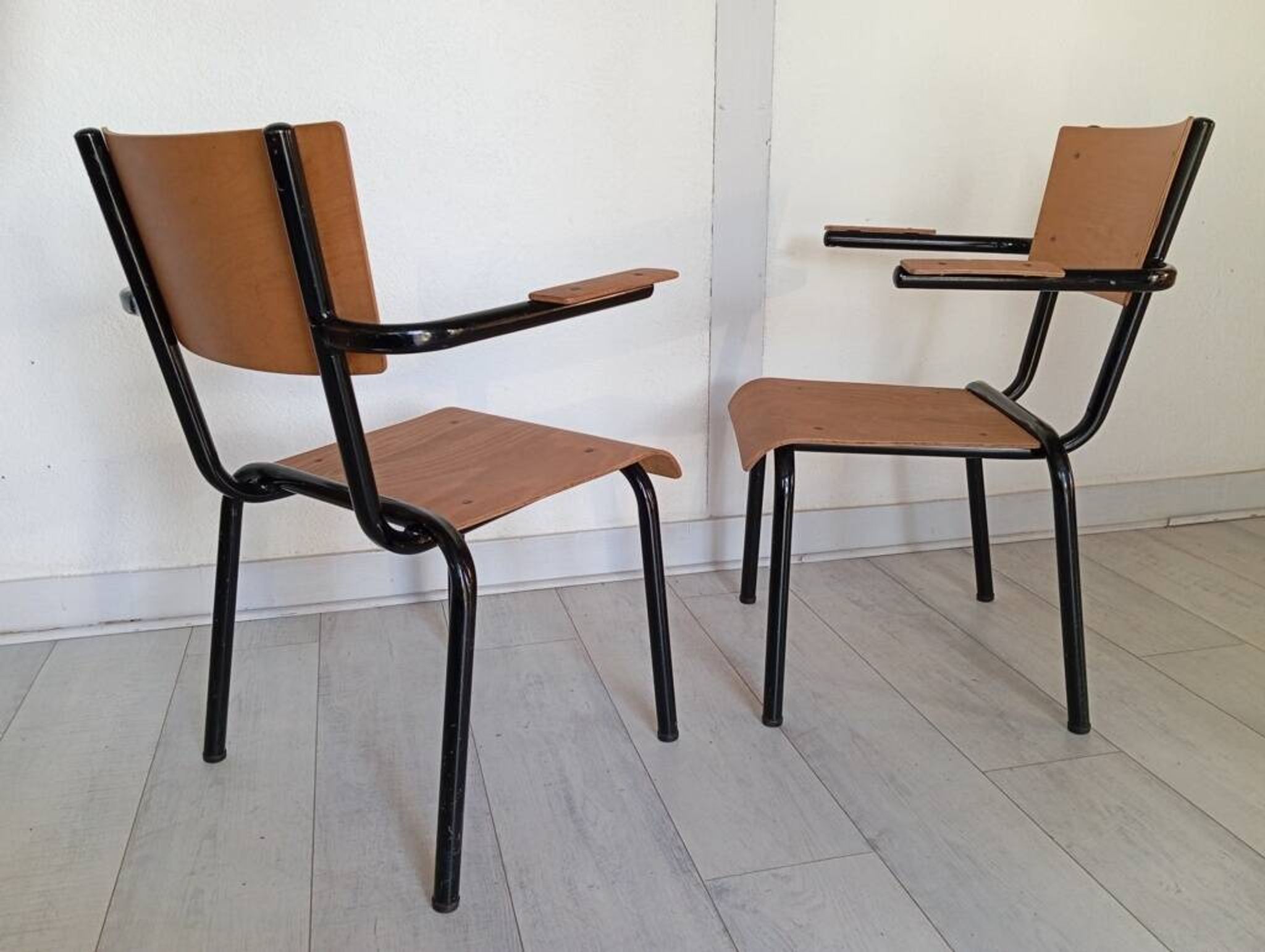 Pair of tubular metal armchairs 1954