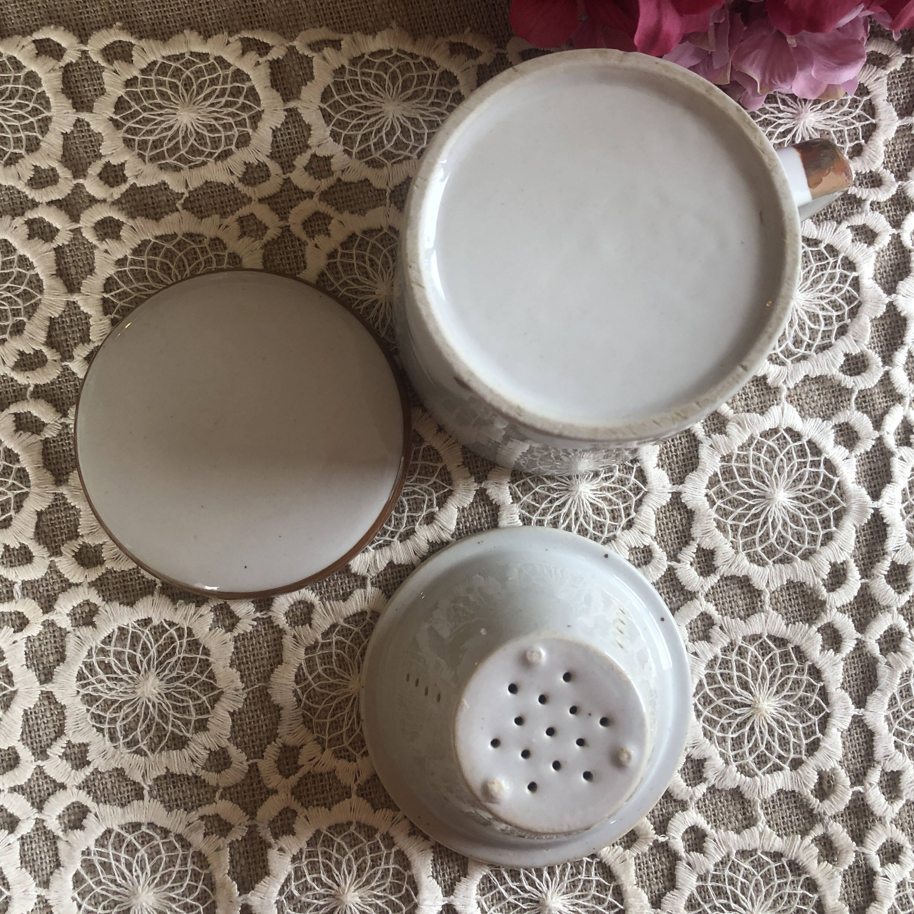 Orange flower stoneware tea pot