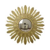 Miroir Soleil Vintage Miroir Sunburst Convexe Résine Dorée 48cm