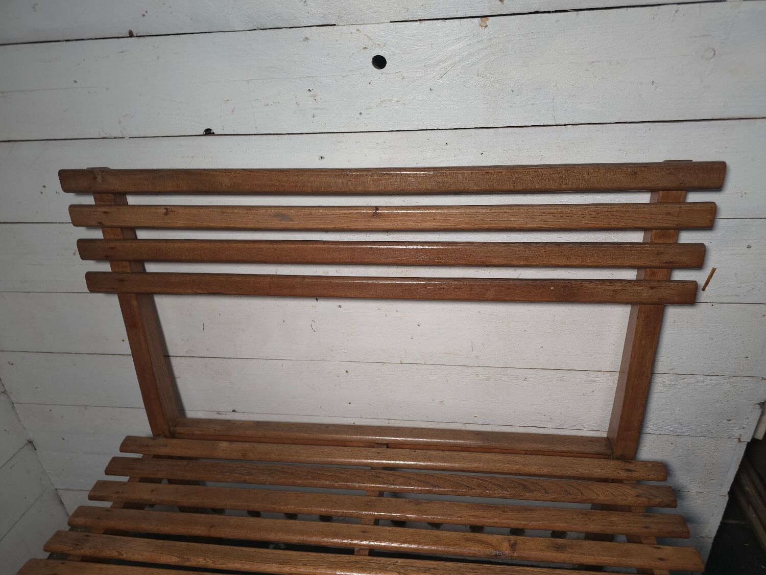 Solid oak workbench with slats signed by Edmond Magrez.