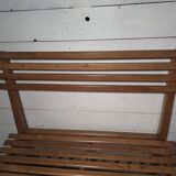 Solid oak workbench with slats signed by Edmond Magrez.