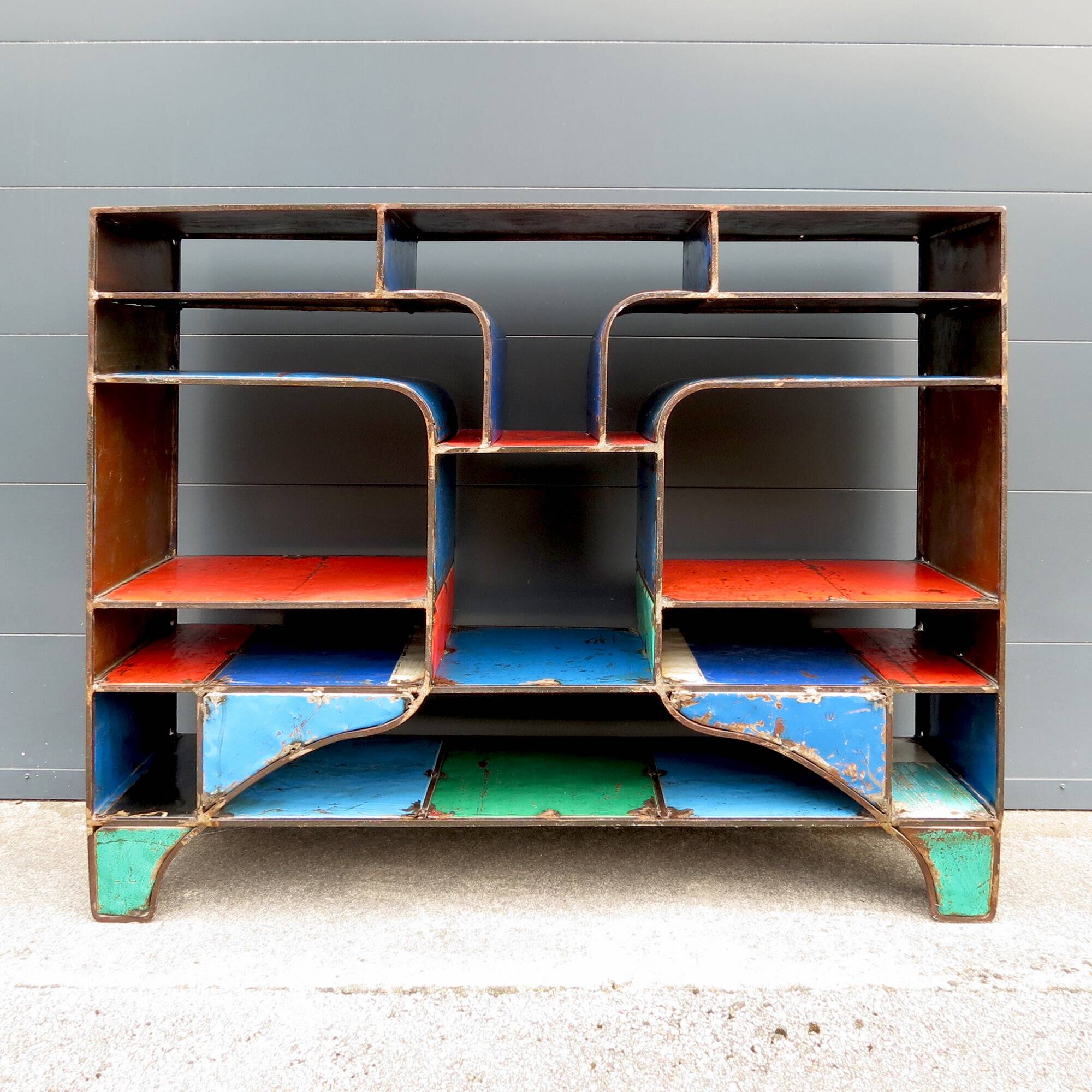 Brutalist shelve of recycled metal, 2000s