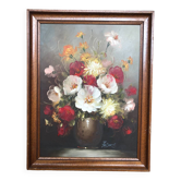 Tableau, huile sur toile fleurs encadrée, Frederick
