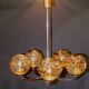 Mid 20th Century Amber Murano Glass Globe Textured,Chrome and Brass Chandelier, by Doria
