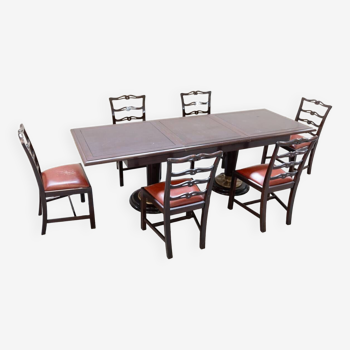 Table avec 6 chaises style naval 1970 - 1980