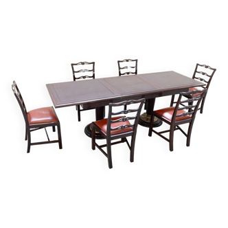 Table avec 6 chaises style naval 1970 - 1980