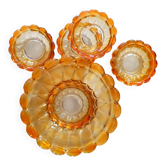 Set of salad bowl & 6 bowls in iridescent orange carnival glass