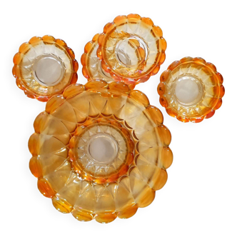 Set de saladier & 6 coupelles en verre de carnaval orange irisé