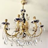 Large Russian chandelier in blue ceramic and crystal pendants, mid-20th century