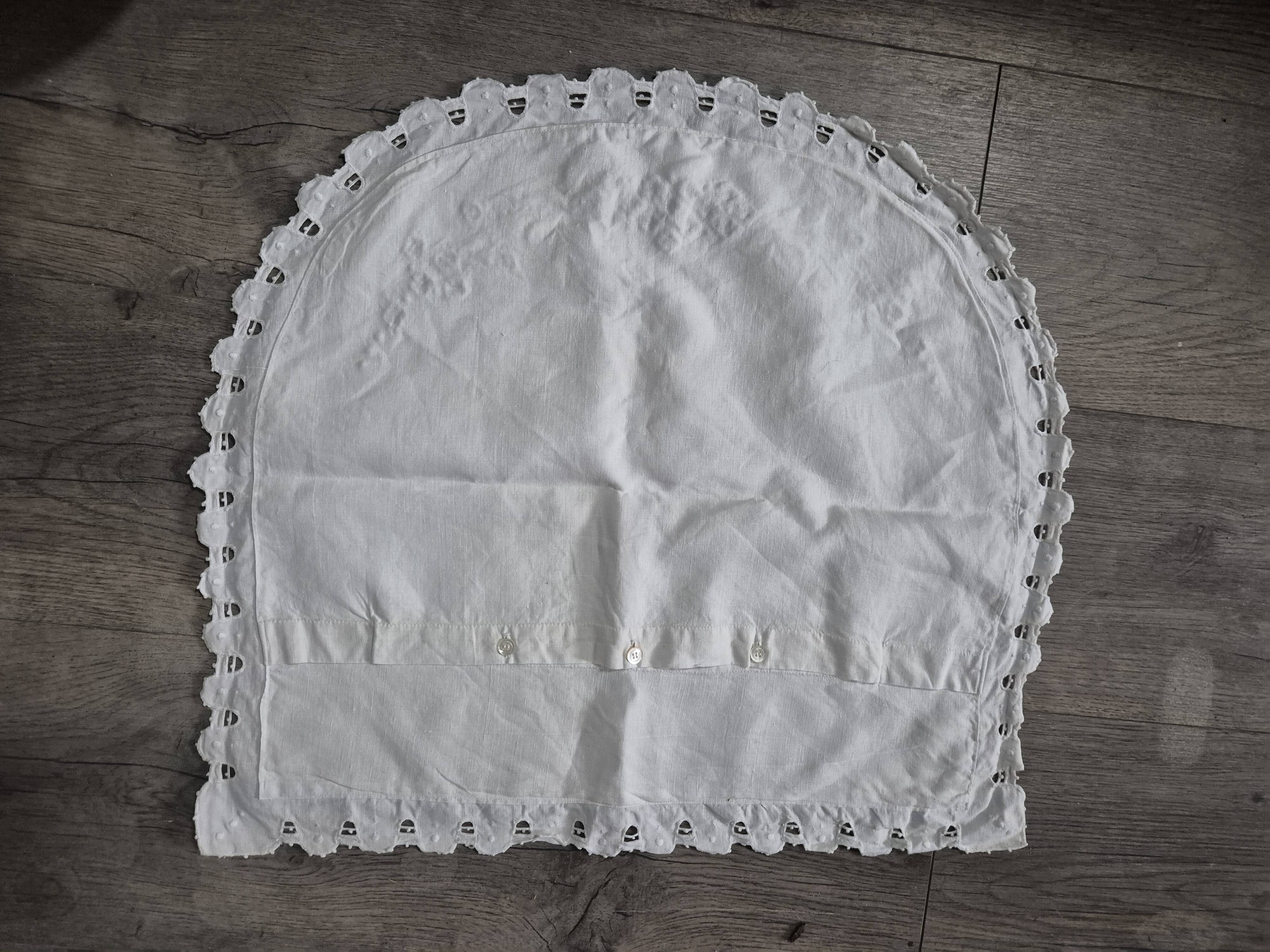 Vintage half-round white embroidered pillow cushion cover – 1960s, mo