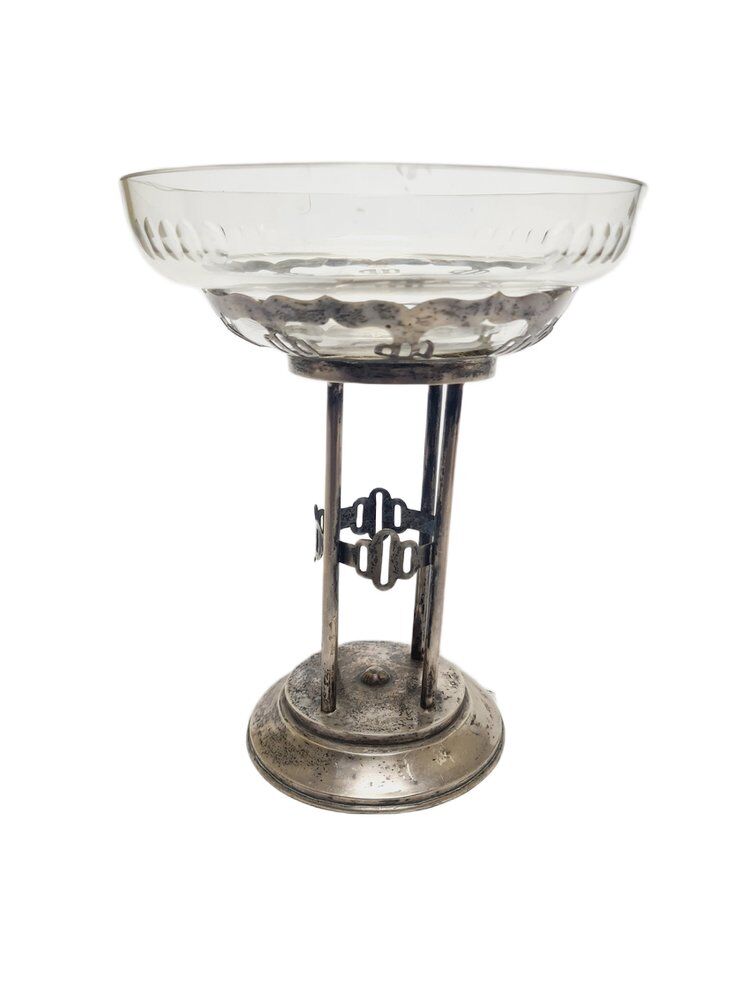 Art Deco Polish silver crystal bowl on stand, 1930s