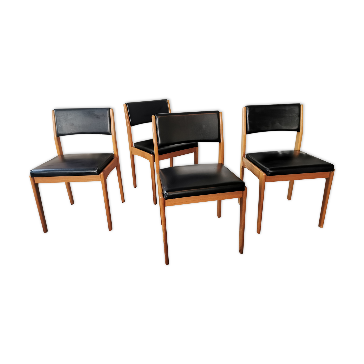 Set of 4 chairs scandinavian style wood and skaï black
