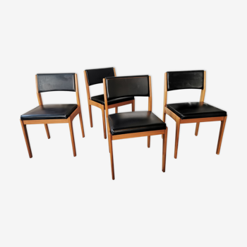 Set of 4 chairs scandinavian style wood and skaï black