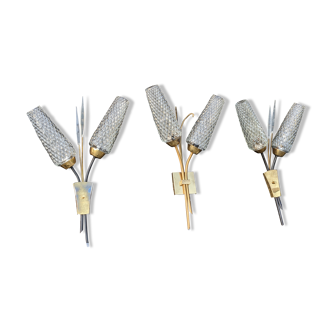 Trio of double wall lights 1950-1960